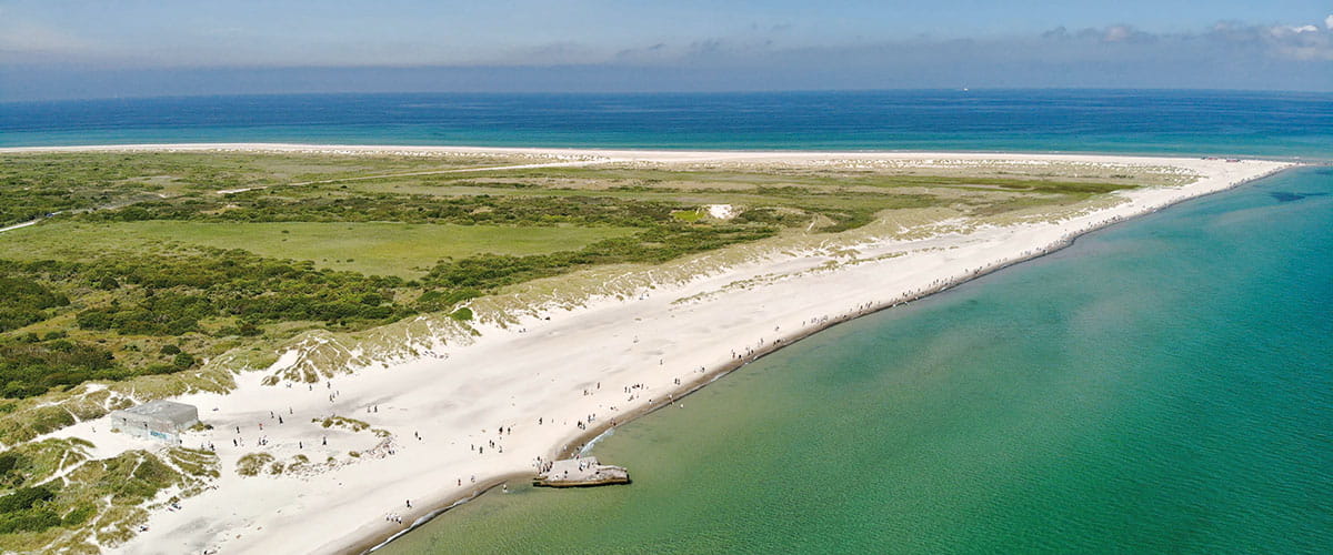 An aerial view of the beaches in Skagen, Denmark